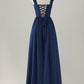Elegant A-line Sweetheart Sleeveless Chiffon Maxi Wedding Guest Dress With Crisscross Back Detail