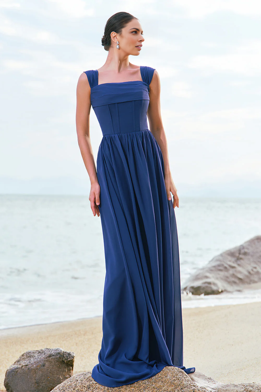 Elegant A-line Sweetheart Sleeveless Chiffon Maxi Wedding Guest Dress With Crisscross Back Detail