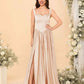 Elegant A-Line Sweetheart Sleeveless Satin Long Slit Lace-Up Bridesmaid Dressv