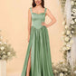 Elegant A-Line Sweetheart Sleeveless Satin Long Slit Lace-Up Bridesmaid Dressv
