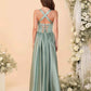 Elegant A-Line Sweetheart Sleeveless Satin Long Slit Lace-Up Bridesmaid Dressv