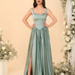 Elegant A-Line Sweetheart Sleeveless Satin Long Slit Lace-Up Bridesmaid Dressv