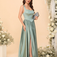 Elegant A-Line Sweetheart Sleeveless Satin Long Slit Lace-Up Bridesmaid Dressv
