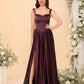 Elegant A-Line Sweetheart Sleeveless Satin Long Slit Lace-Up Bridesmaid Dressv