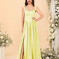 Elegant A-Line Sweetheart Sleeveless Satin Long Slit Lace-Up Bridesmaid Dressv