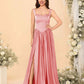 Elegant A-Line Sweetheart Sleeveless Satin Long Slit Lace-Up Bridesmaid Dressv