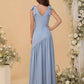 Elegant A-Line V-Neck Sleeveless Chiffon Long Bow-Strap Bridesmaid Dress