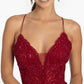 Elegant A-Line V-Neck Spaghetti-Strap Satin Long Lace Beaded Lace-Up Prom Dress