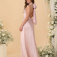 Elegant Mermaid Halter Sleeveless Satin Long Bow-Back Bridesmaid Dress
