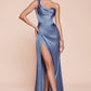 Elegant Mermaid Off-Shoulder Short-Sleeve Satin Floor-Length High-Slit Lace-Up Evening Dress