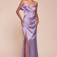 Elegant Mermaid Off-Shoulder Short-Sleeve Satin Floor-Length High-Slit Lace-Up Evening Dress