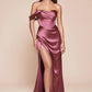 Elegant Mermaid Off-Shoulder Short-Sleeve Satin Floor-Length High-Slit Lace-Up Evening Dress