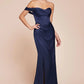 Elegant Mermaid Off-Shoulder Short-Sleeve Satin Floor-Length High-Slit Lace-Up Evening Dress