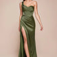 Elegant Mermaid Off-Shoulder Short-Sleeve Satin Floor-Length High-Slit Lace-Up Evening Dress