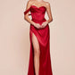 Elegant Mermaid Off-Shoulder Short-Sleeve Satin Floor-Length High-Slit Lace-Up Evening Dress