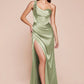 Elegant Mermaid Off-Shoulder Short-Sleeve Satin Floor-Length High-Slit Lace-Up Evening Dress