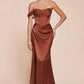 Elegant Mermaid Off-Shoulder Short-Sleeve Satin Floor-Length High-Slit Lace-Up Evening Dress