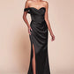 Elegant Mermaid Off-Shoulder Short-Sleeve Satin Floor-Length High-Slit Lace-Up Evening Dress