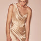 Elegant Mermaid Off-Shoulder Short-Sleeve Satin Floor-Length High-Slit Lace-Up Evening Dress