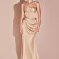 Elegant Mermaid Off-Shoulder Short-Sleeve Satin Floor-Length High-Slit Lace-Up Evening Dress