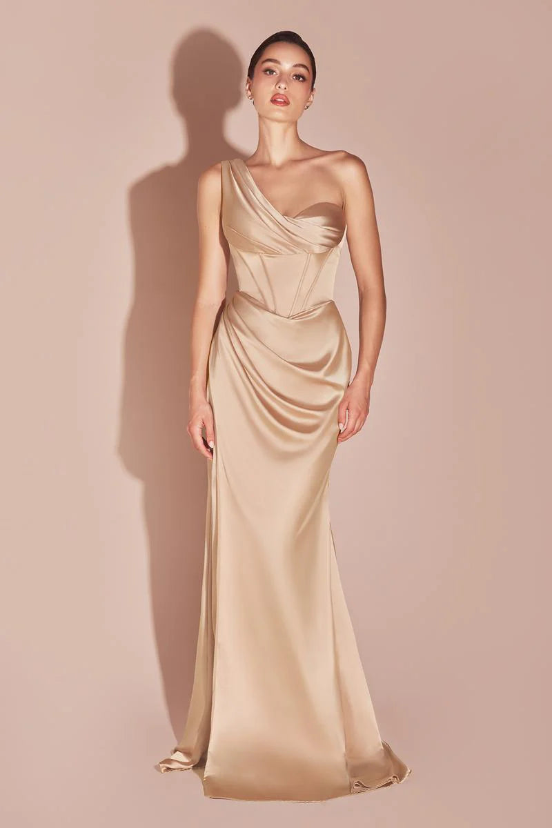 Elegant Mermaid Off-Shoulder Short-Sleeve Satin Floor-Length High-Slit Lace-Up Evening Dress