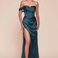 Elegant Mermaid Off-Shoulder Short-Sleeve Satin Floor-Length High-Slit Lace-Up Evening Dress