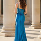 Elegant Mermaid One Shoulder Sleeveless Satin Prom Dress With Slit