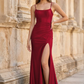 Elegant Mermaid Square Neck Sleeveless Satin Prom Dress With Slit