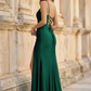 Elegant Mermaid Square Neck Sleeveless Satin Prom Dress With Slit