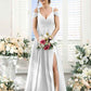 Flowy A-Line V-Neck Cold-Shoulder Chiffon Long Slit Bridesmaid Dress