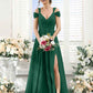Flowy A-Line V-Neck Cold-Shoulder Chiffon Long Slit Bridesmaid Dress