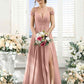 Flowy A-Line V-Neck Cold-Shoulder Chiffon Long Slit Bridesmaid Dress