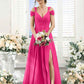 Flowy A-Line V-Neck Cold-Shoulder Chiffon Long Slit Bridesmaid Dress