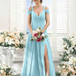 Flowy A-Line V-Neck Cold-Shoulder Chiffon Long Slit Bridesmaid Dress