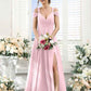 Flowy A-Line V-Neck Cold-Shoulder Chiffon Long Slit Bridesmaid Dress