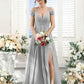 Flowy A-Line V-Neck Cold-Shoulder Chiffon Long Slit Bridesmaid Dress