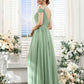 Flowy A-Line V-Neck Cold-Shoulder Chiffon Long Slit Bridesmaid Dress