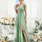 Flowy A-Line V-Neck Cold-Shoulder Chiffon Long Slit Bridesmaid Dress