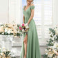 Flowy A-Line V-Neck Cold-Shoulder Chiffon Long Slit Bridesmaid Dress