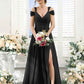 Flowy A-Line V-Neck Cold-Shoulder Chiffon Long Slit Bridesmaid Dress