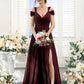 Flowy A-Line V-Neck Cold-Shoulder Chiffon Long Slit Bridesmaid Dress
