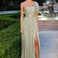 Glamorous A-Line One-Shoulder Sleeveless Pleated Floor-Length Embellished Lace-Up Evening Dress