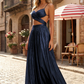 Glamorous A-Line Sweetheart Sleeveless Metallic Maxi Prom Dress With Cutouts