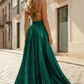 Glamorous A-Line Sweetheart Sleeveless Metallic Maxi Prom Dress With Cutouts