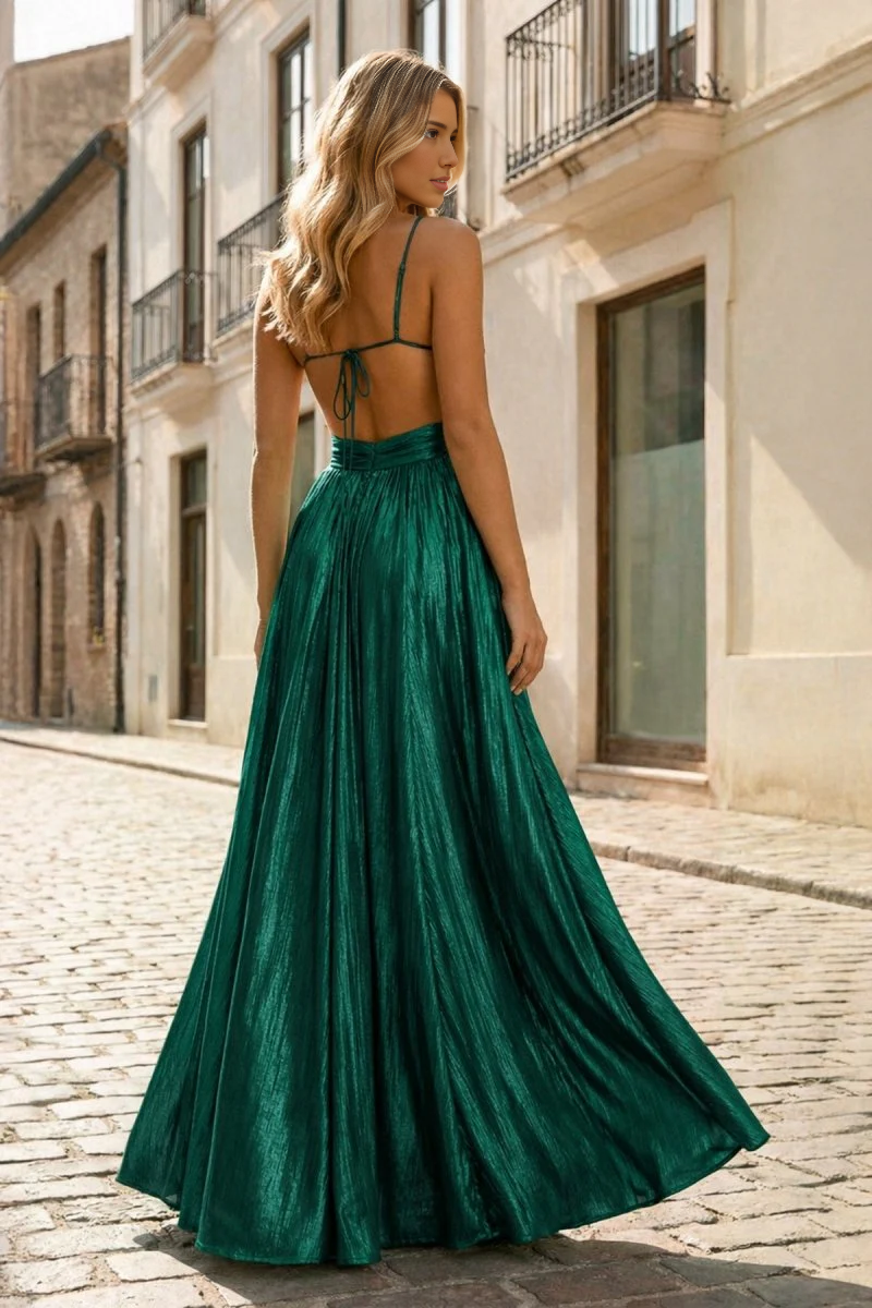 Glamorous A-Line Sweetheart Sleeveless Metallic Maxi Prom Dress With Cutouts