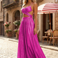 Glamorous A-Line Sweetheart Sleeveless Metallic Maxi Prom Dress With Cutouts