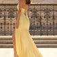Glamorous Mermaid Strapless Sweetheart Satin Long Cutout Lace-Up Prom Dress