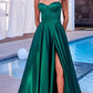Corset A-Line Sweetheart Neck Satin Maxi Evening Dress With Lace-Up Back And Slit