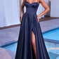 Corset A-Line Sweetheart Neck Satin Maxi Evening Dress With Lace-Up Back And Slit