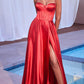 Corset A-Line Sweetheart Neck Satin Maxi Evening Dress With Lace-Up Back And Slit